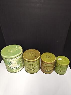 Vintage Ballonoff Tin Canister Set Advertising Home Style Flour Cookie Sugar Tea